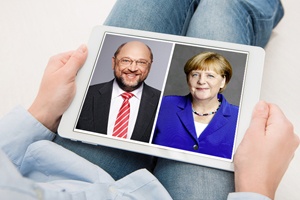 Angela Merkel und Martin Schulz live bewerten